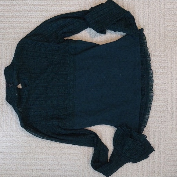 Free People Green Lace Long Sleeve Top - Picture 3 of 5